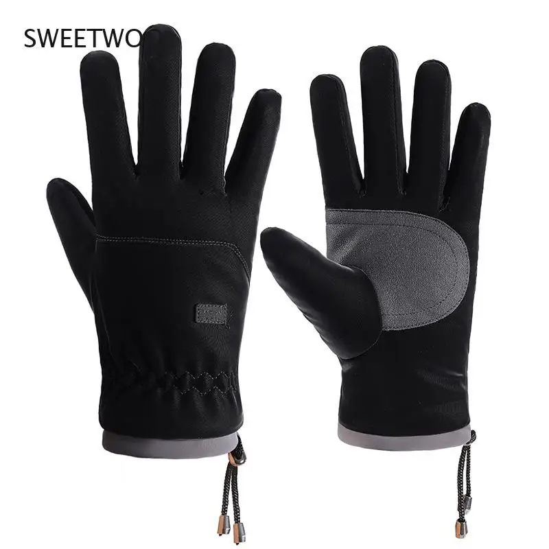 Ski gloves winter new men's warm touch screen gloves outdoor men's windproof sports gloves ladies non-slip gloves black