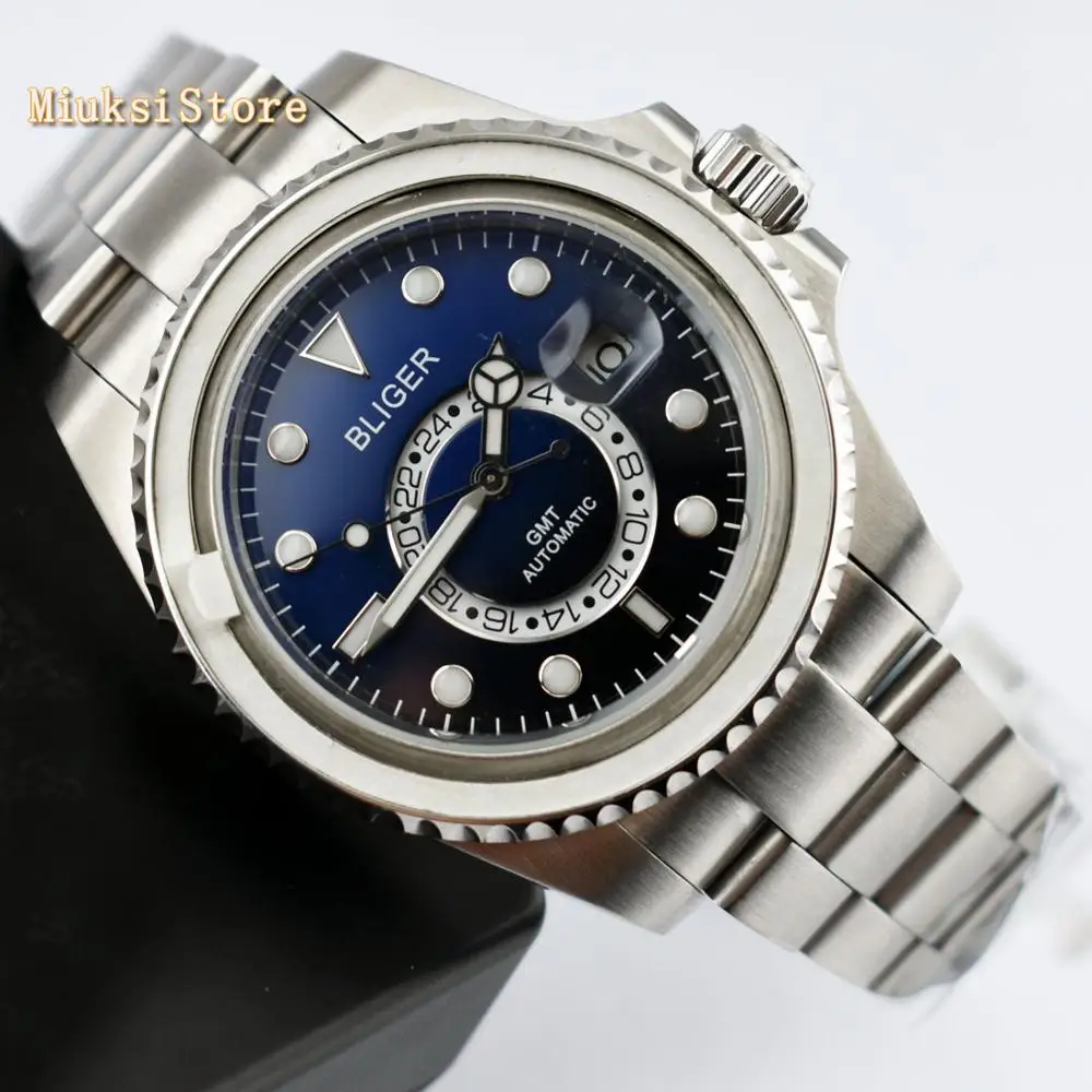 Мужские автоматические механические часы Bliger черные и синие циферблаты с