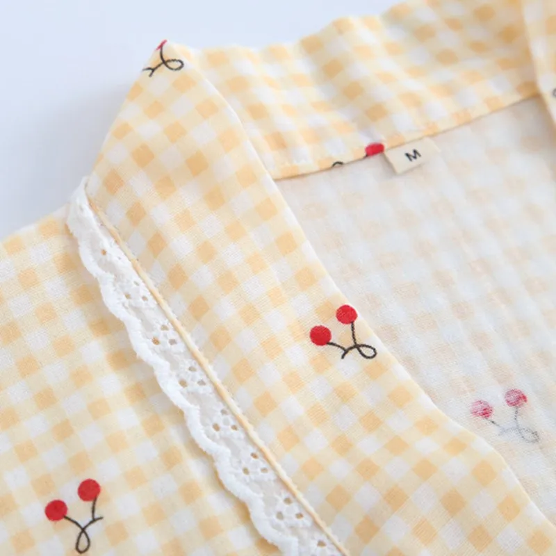 

XIFER Spring and Autumn Double Gauze Kimono Ladies Japanese Pajamas Suit Summer Cotton Thin Large Size XL Home Wear Pajamas