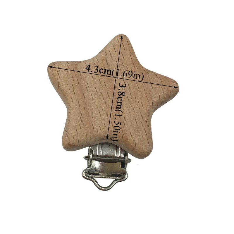 1PCS Pacifier Clip 1 шт. Натуральный Бук пентаграмма звезда в форме пустышки клип деревянный шарик детский Прорезыватель и деревянные Прорезыватели аксессуары ниппель для клипа застежки - Цвет: 1PCS Pacifier Clip