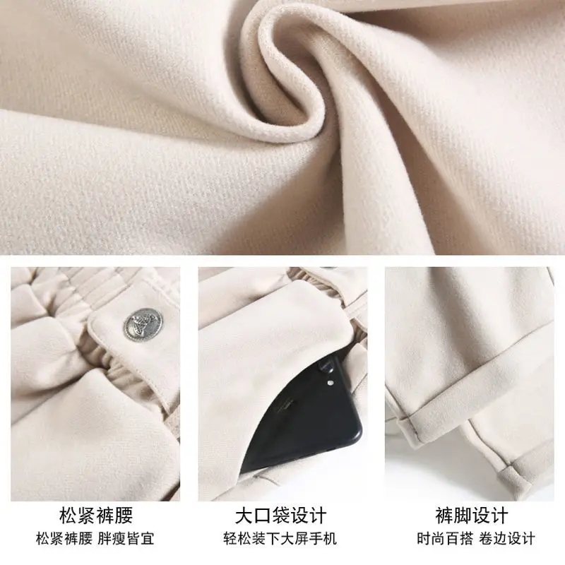 

Women Wool Pants Thick 2021 Winter Warm solid Color Pant Casual Female High Waist Loose Trousers women pant Plus Size 2XL