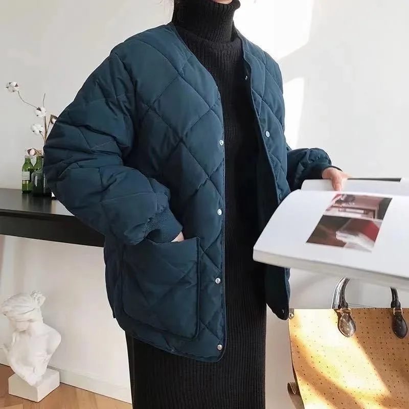 Small Cotton-padded Clothes Women's Light Thin Short 2021 Winter Outer Garment New Loose Versatile Ling Lattice Jacke