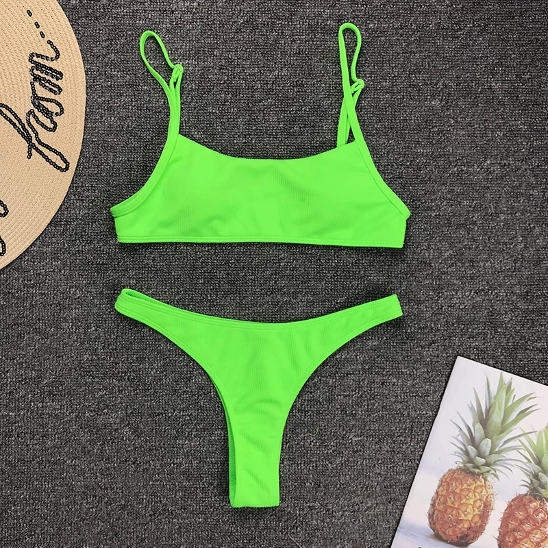 

Sexy Neon Green Tankini Swimwear Push Up Swimsuit Micro Bikini Set 2020 Summer Pink Swimming Suit For Women Beachwear Bodysuit
