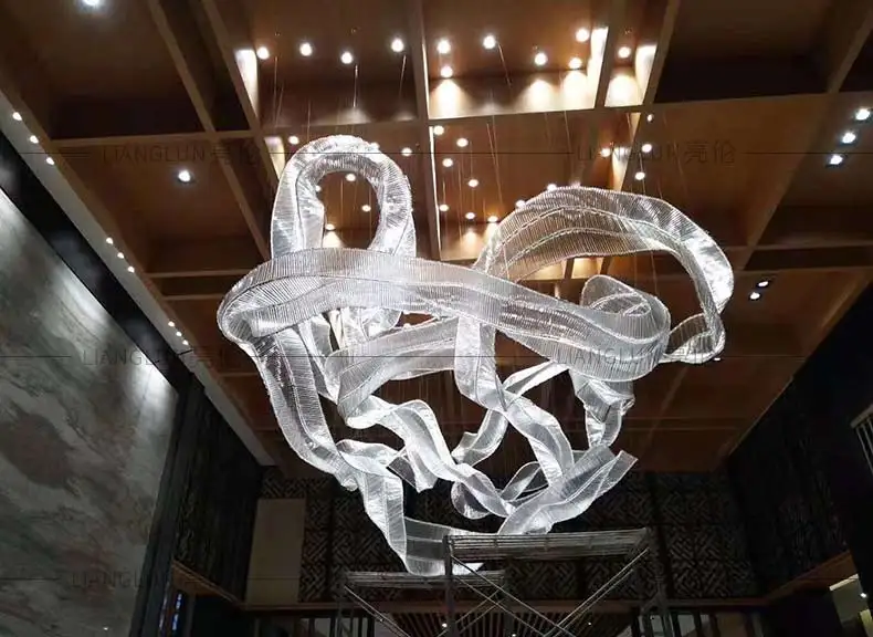 

Large Crystal Chandelier Ribbon Light Hotel Lobby Engineering Light Custom Shaped Art Creative Sales Department Sand Table Light