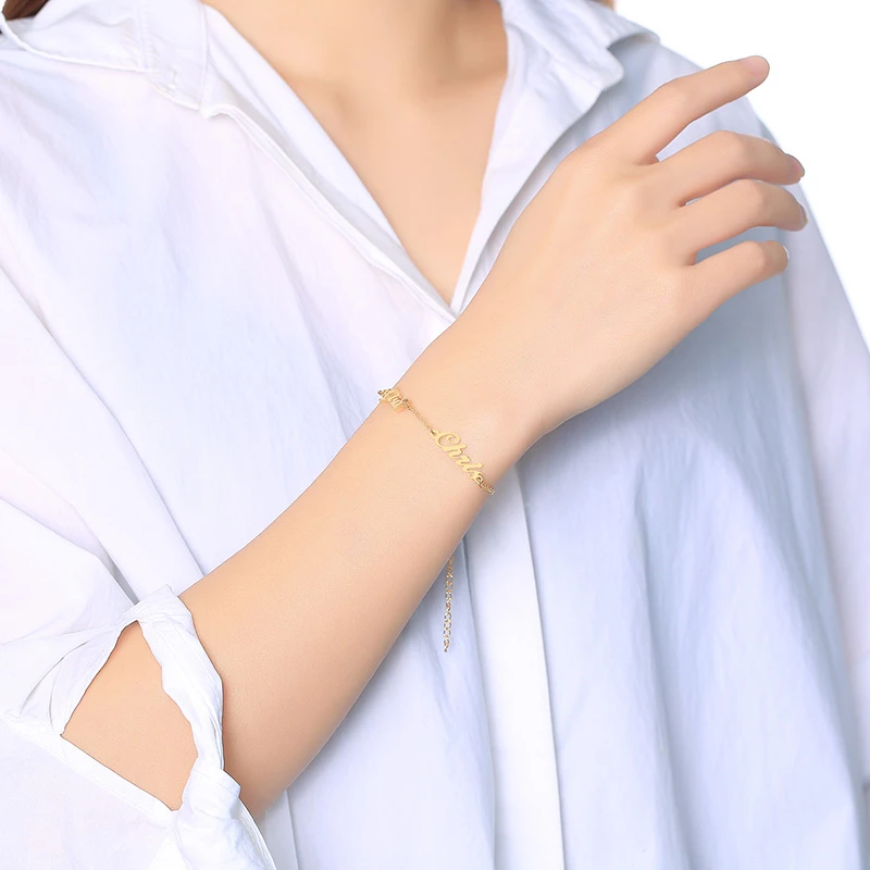 

Custom Two Name Bracelet for Women Charm Stainless Steel Pesonalized Initial Letters Bileklik Pulseras