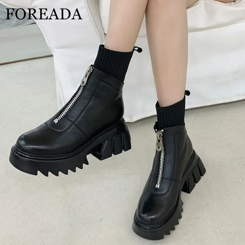 Женские ботильоны из натуральной кожи на высоком каблуке платформе|Женские