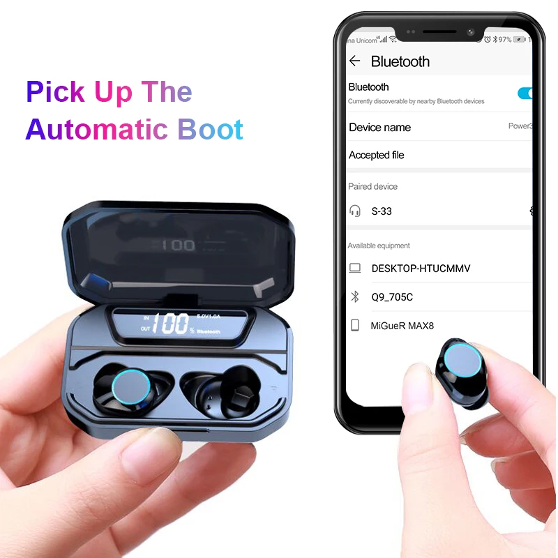 GO2 V5.0 Bluetooth стерео наушники беспроводные IPX7 водонепроницаемые сенсорные наушники гарнитура 3300 мАч светодиодный чехол с аккумулятором type-c