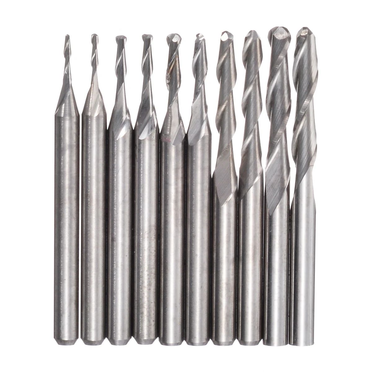 

10Pcs Carbide Ball Nose End Mill Set 1/1.5/2.0/2.5/3.175mm 2 Flutes Wood Cutter Carbide Bits CNC Engraving Router Bits