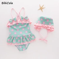 toddler baby girls swimsuit one piece children swimwear with swimming cap girls swimming outfits high quality kids beach wear