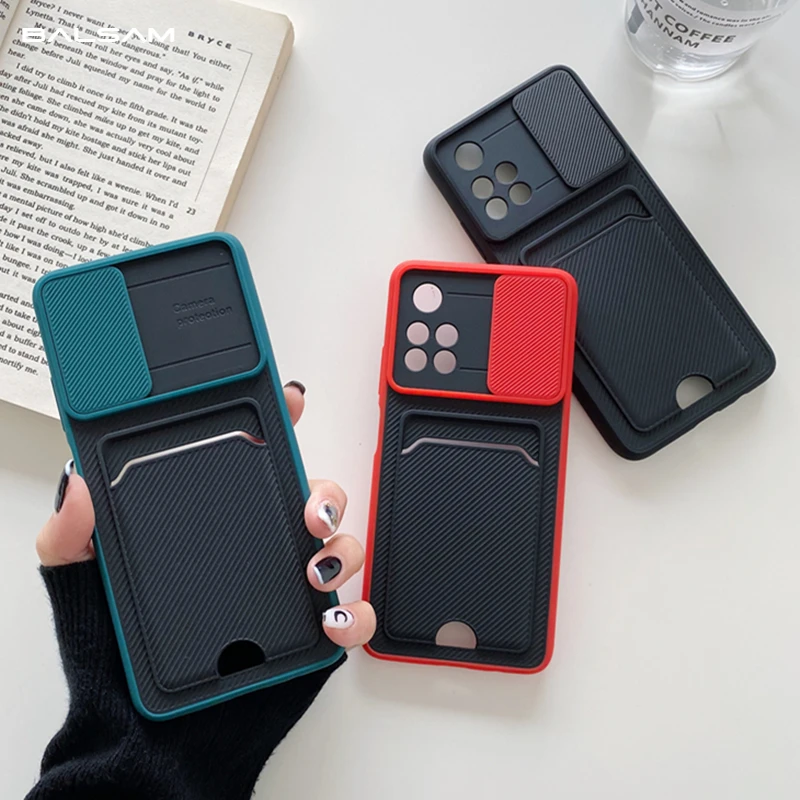 

Slide Camera Protection Case For Xiaomi Mi 11 10T Lite Poco F3 M3 X3 Redmi Note 11 10 9 S 8 7 K40 Pro 9T 9A 9C Card Holder Cover