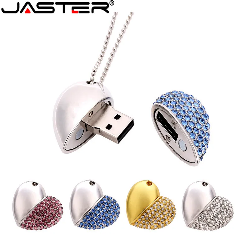 USB флеш накопитель в форме сердца JASTER металлический с цепочкой 4 ГБ 8 16 32 64 карта