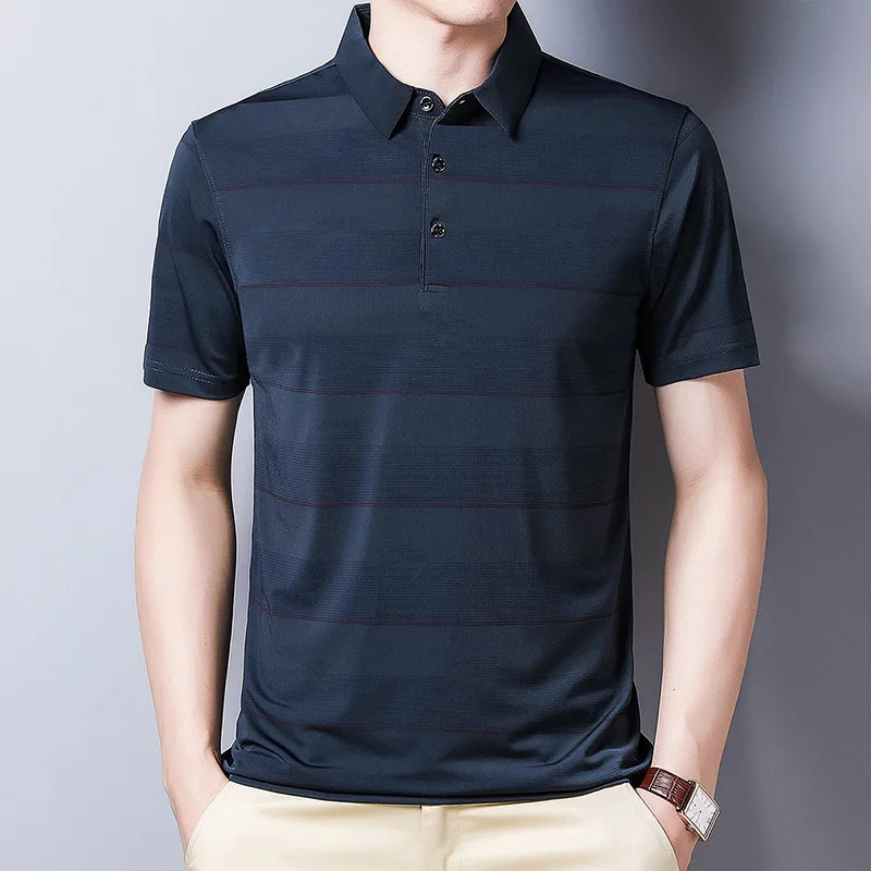 

Men's Striped Polo Shirts 2021 Summer Trend Lapel Black Tee Business Tops Mens Clothes Short Sleeve Commute Blue Blouse
