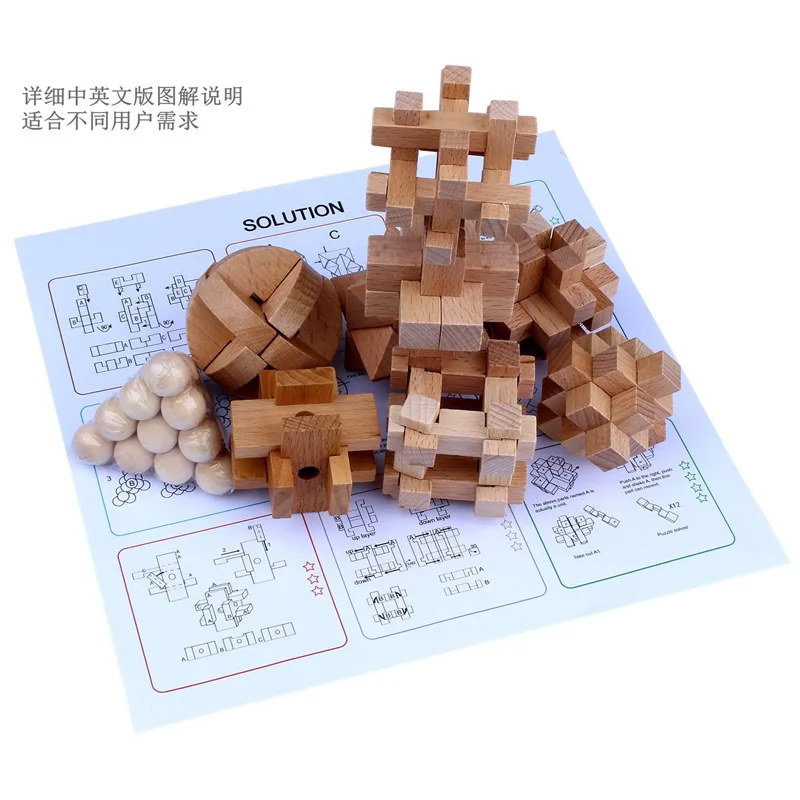 Деревянные пазлы Kong Ming Lock 9 шт./компл. блокируемые 3D блокирующие коллекции IQ мозга