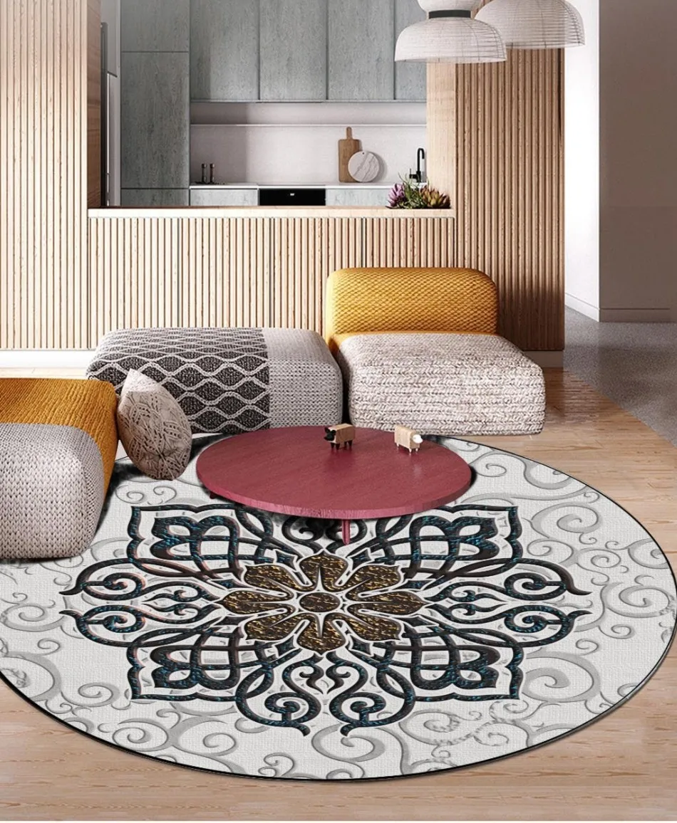 

European fine classical pattern round carpet floor pvc self-adhesive wallpaper