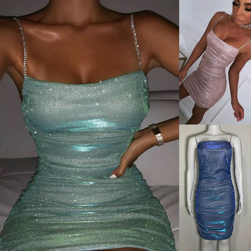 

New Ladies Sexy Nightclub Party Rhinestone Fold Bag Hip Slim Suspender Dress Dresses for Women Party Women Dresses Summer 2020