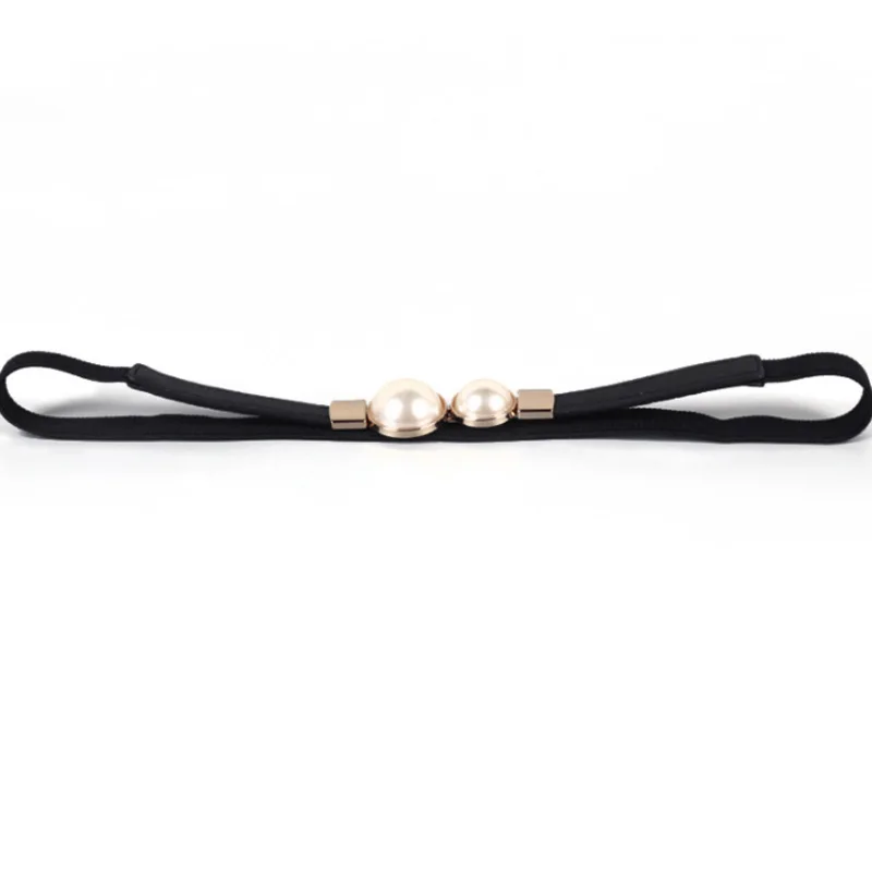

Pearl round buckle black imitation leather elastic waistband New style fashion ancient pearl ladies dress hook elegant belt