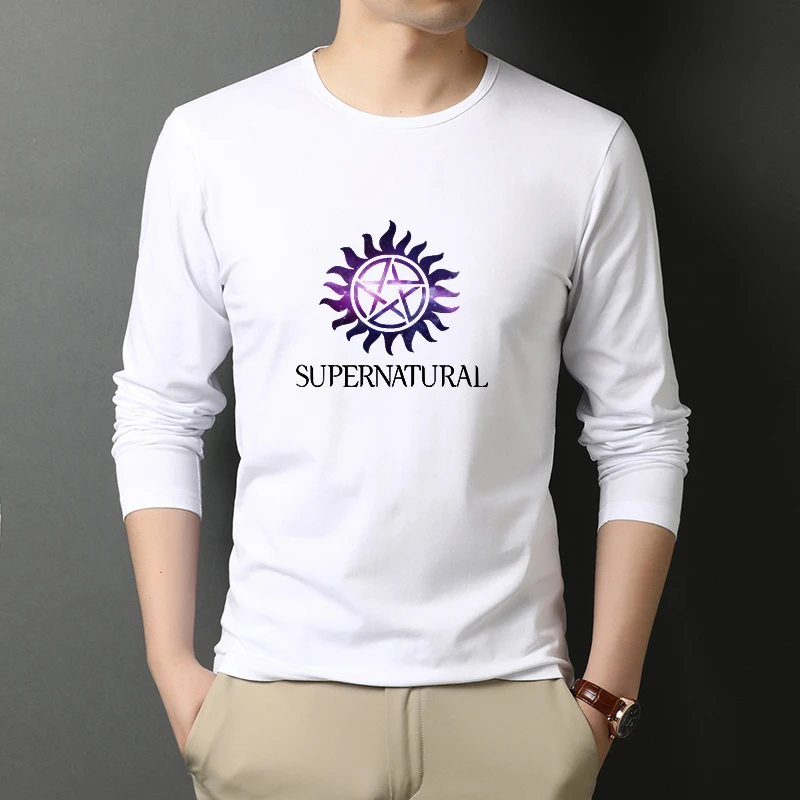 Supernatural 100% Cotton T Shirt Men Women Casual O-neck Long Sleeved Mens Tshirts Autumn T-shirt Male Tops Tees