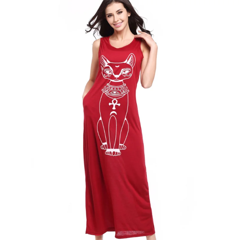 

Dress Style Size Summer O Casual female Sleeveless 2022 Long Cartoon Maxi Women Plus Loose Size Neck Fashion Tank dresses