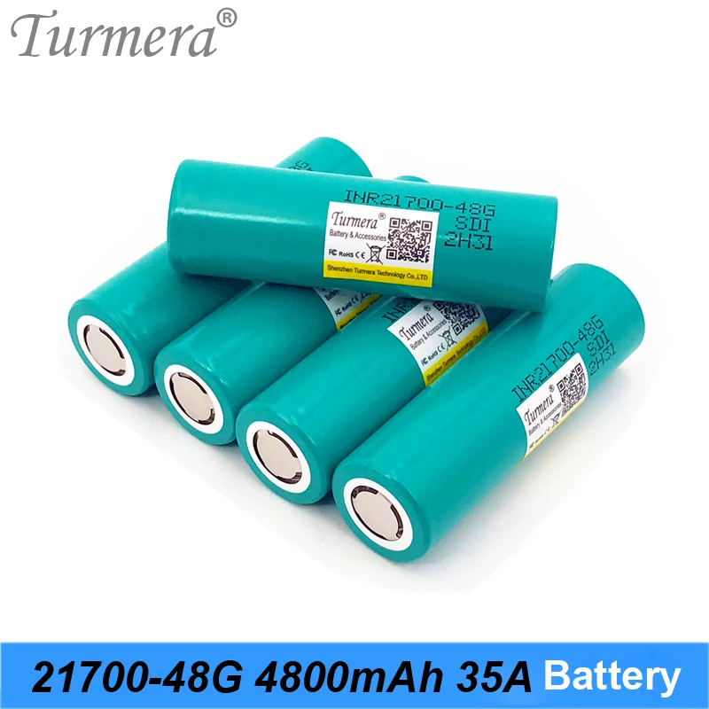

Turmera 21700 4800mAh 48G Lithium Battery 35A Discharge Current for Flashlight Heanlamp and 36V 48V E-Bike E-Scooter Battery Use