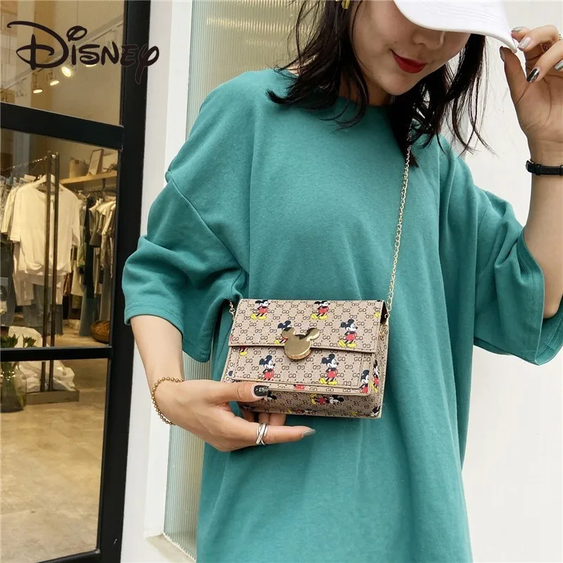 

Disney Spring New Shoulder Bag Korean Version Cute Mickey Diagonal Bag Female Large-capacity Pu Chain Small Square Bag
