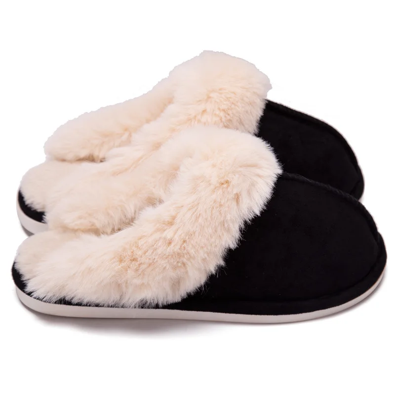 

Whoholl Men's Slippers 2020 Warm Plush Flock Male Slippers for Home Hard-wearing Non-slip Sewing Soft Rubber Slides Men Indoor