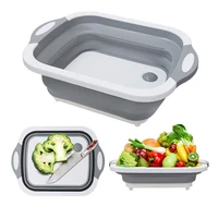 kitchen cutting board drain basket with handle place saving multifunction retractable 3 in 1 foldable washing drain basket