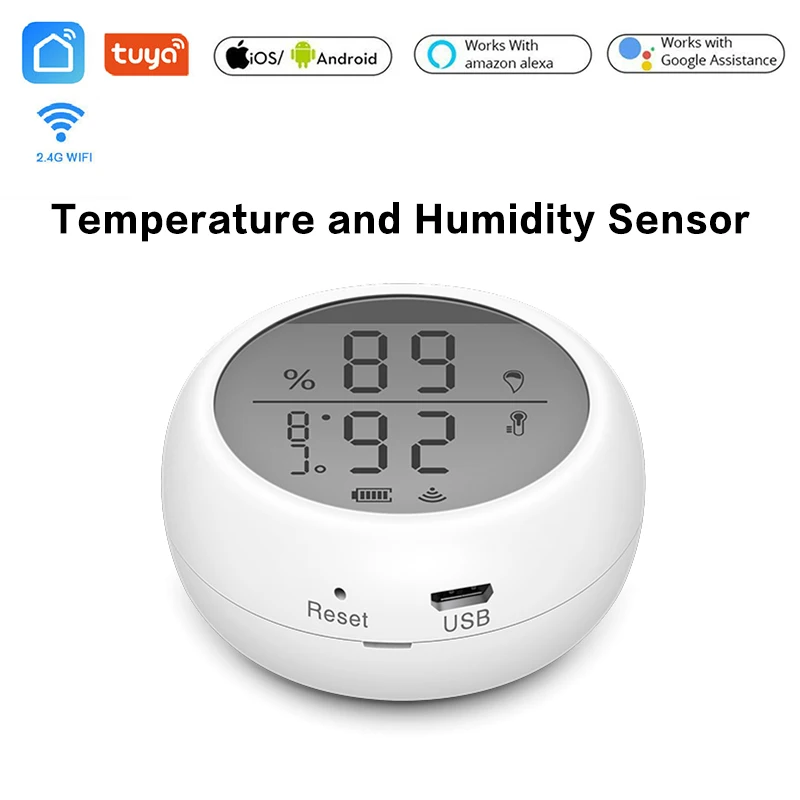 

Tuya WIFI Temperature & Humidity Sensor For Smart Home SmartLife Remote Control With Display Support Alexa Google Assistant