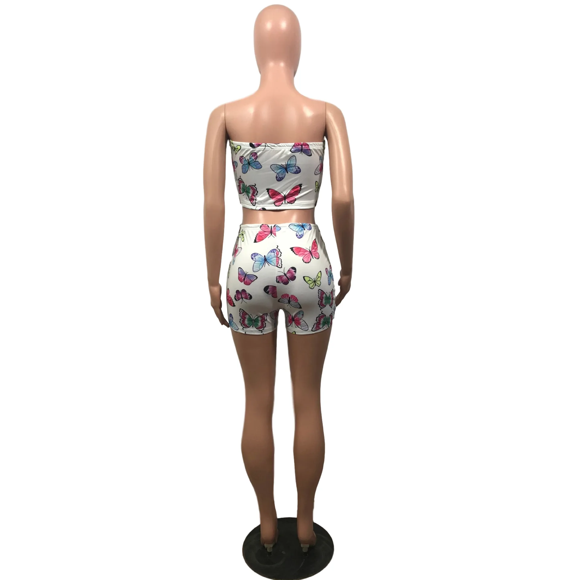

Summer Casual 2 Piece set for Women Suit Tight Butterfly Printed Wrap-around Shorts Two-Piece Set