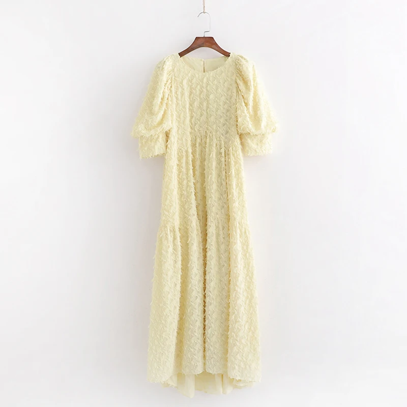 Fashion Puff sleeve Women dresses Yellow 2020 Summer Round neck Loose Maxi Long dress Party Vestidos Female YNZZU YD385 | Женская одежда