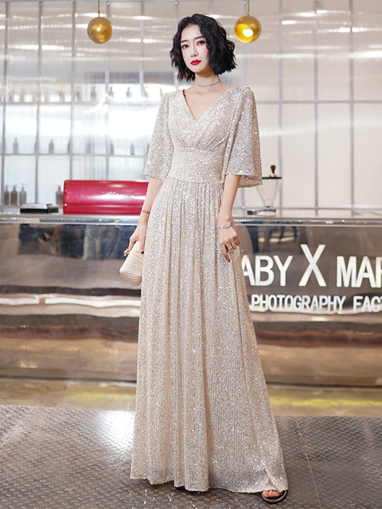 Женское вечернее платье с блестками длинное ТРАПЕЦИЕВИДНОЕ ПЛАТЬЕ цвета