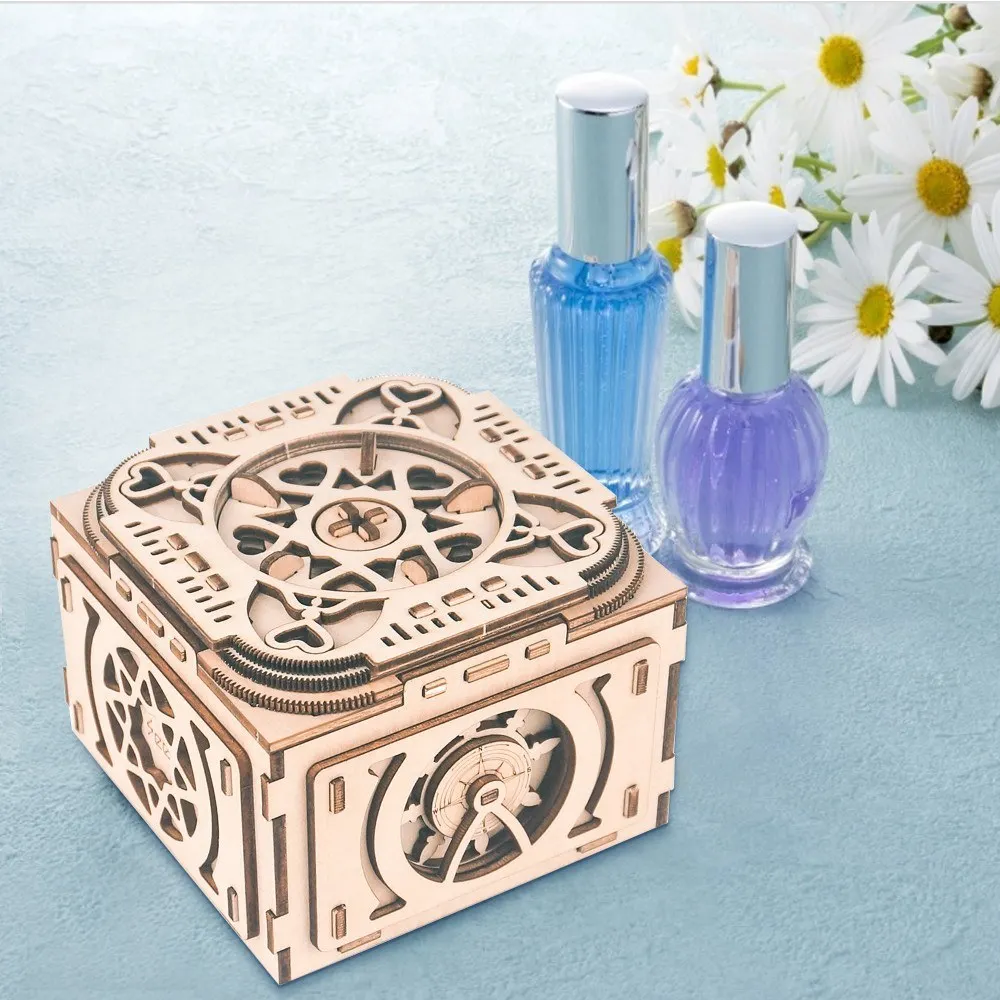 

3D Wooden Puzzle Music Box with Hidden Compartments Jewelry Box Mechanical Model Kits DIY Assembly Toy Crafts Birthdays