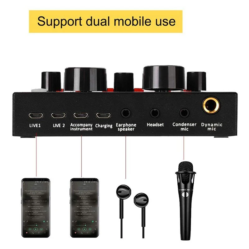 

V8 Bluetooth Audio USB Headset Microphone Webcast Live Sound Card electric sound Broadcast For Mobile Phone Computer PC