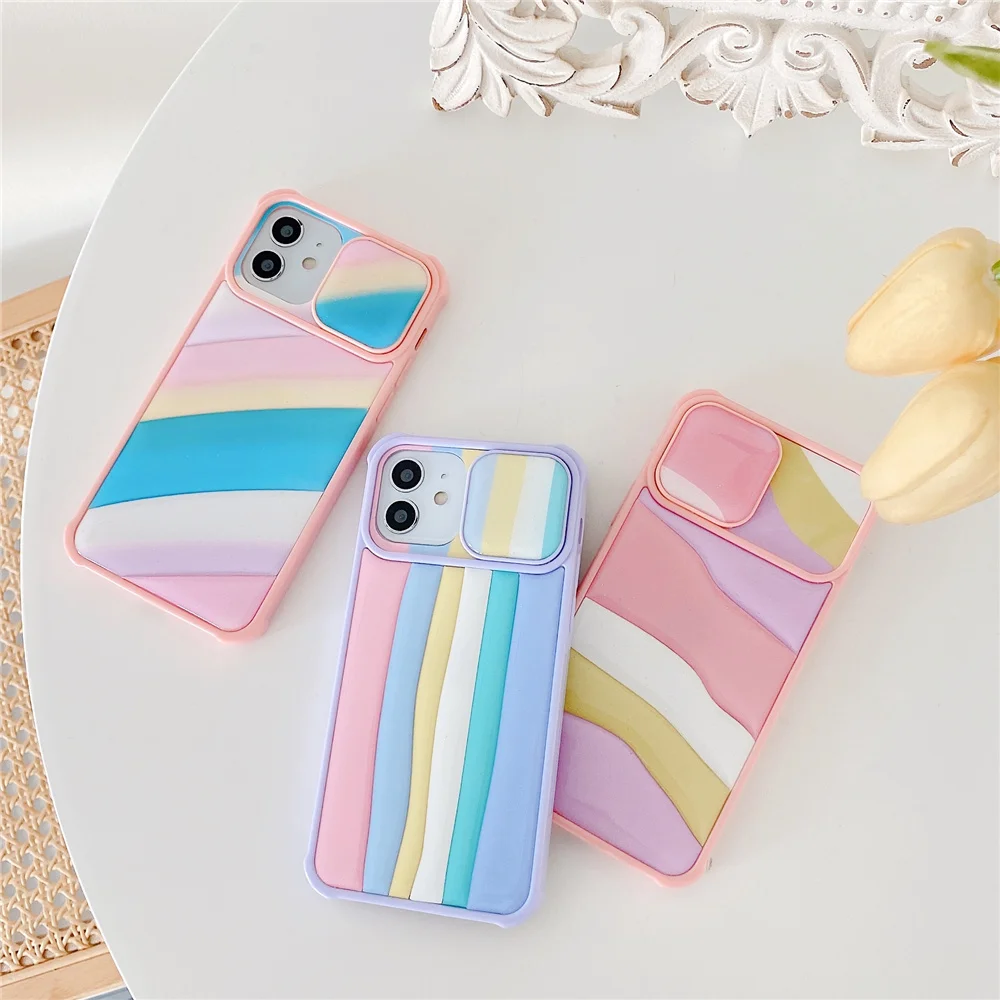 

Ins Sliding Lens Protection Cover Cartoon Rainbow Soft Case For iPhone 12 Pro Max 11 Pro X Xr Xs Max 8 7 Plus SE 2020 Phone Case