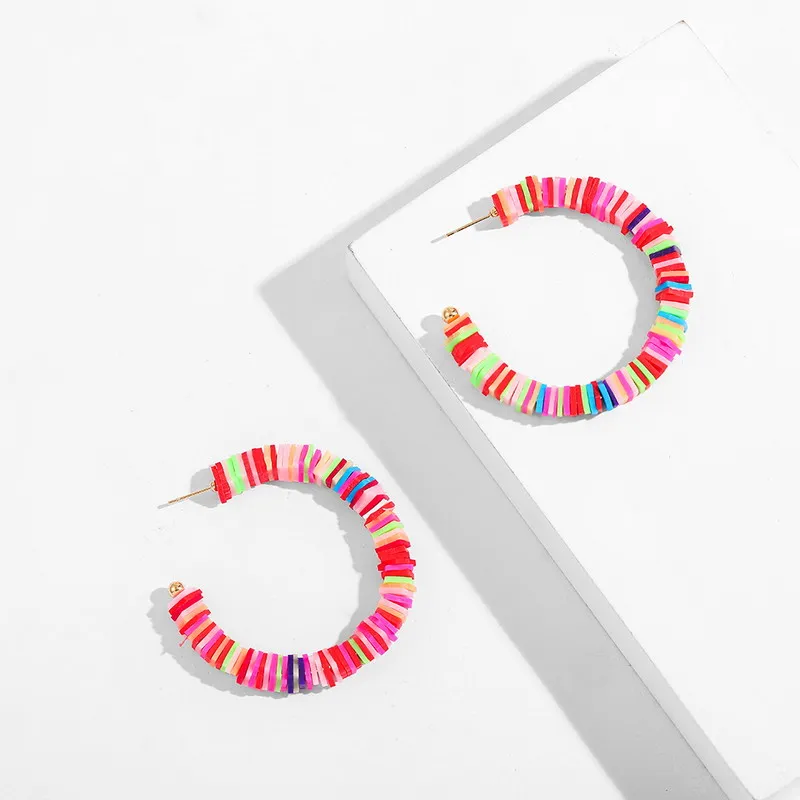 

Bohemia African Vinyl Beads Hoop Earrings for Women Ethnic Heishi Colorful Geometric Big Circle Earrings Female Jewelry JE1521