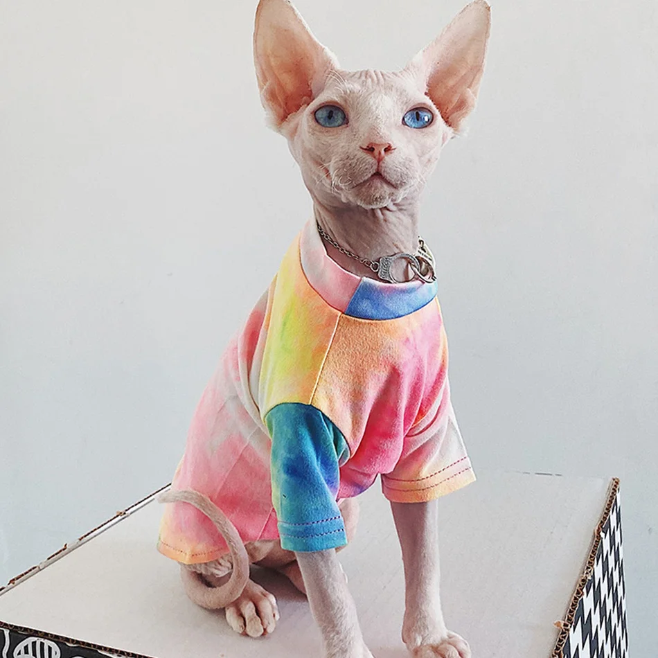 

Sphinx Cat Clothes Tie-dye Rainbow Sphynx Clothes Fashion Clothing For Kittens Sphinx Summer Jacket Sweatshirt Woman Pet Coat