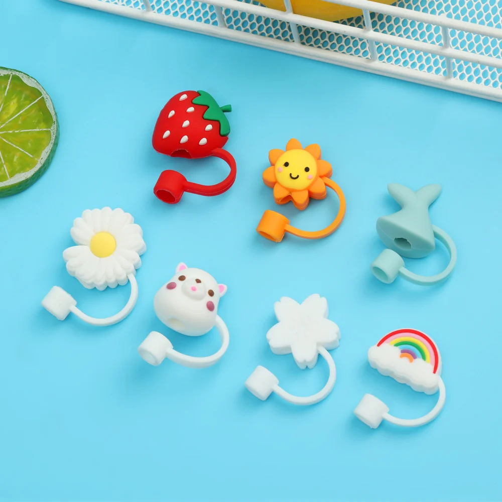 

1PC Cartoon Silicone Straw Tips Drinking Dust Cap Splash Proof Plugs Cover Creative Cup Accessories 6-8mm Straw Sealing Tools
