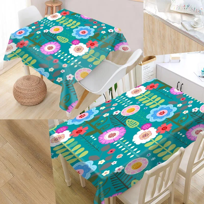 

Classic Flowers Pattern02 Custom Table Cloth Oxford Fabric Rectangular Waterproof Oilproof Table Cover Family Party Tablecloth