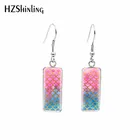 Серьги с радужными чешуями русалки, с рисунком в виде рыбного крючка, красивые прямоугольные серьги, стеклянные украшения ручной работы, 2019