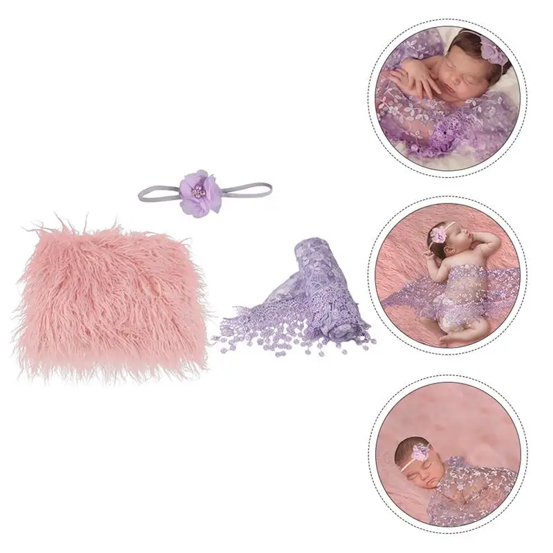 

3pcs Newborn Baby Photography Prop Baby Blanket Hair Band Wrapped Cloth Set