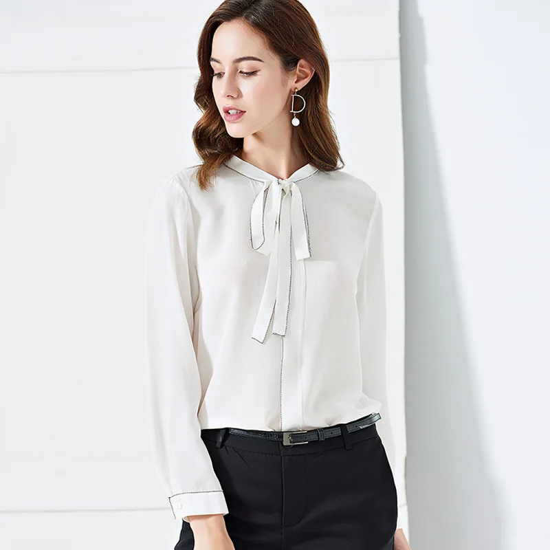 women s blouses and tops silk floral office formal casual shirts plus large size 2019 summer sexy Haut femme white ribbon tie