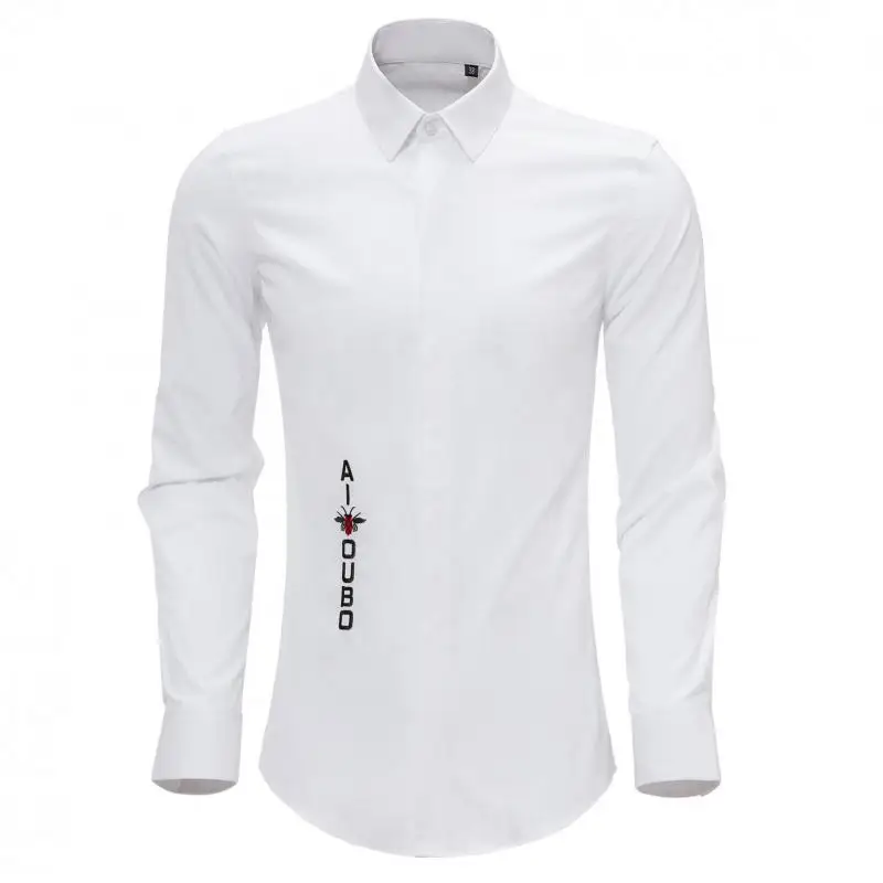 

2020 хлопок мужская рубашка класса люкс с вышитой Пчелой и вечерние мужские рубашки для мальчиков повседневные однотонные Цвет, с длинным рук...