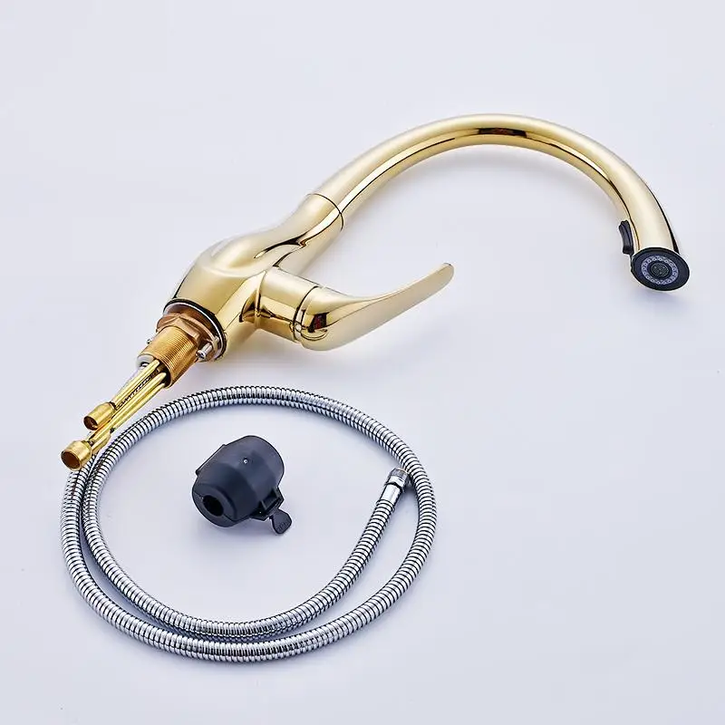 Горячая Распродажа кухонный смеситель с выдвижной позолоченной пластиной и