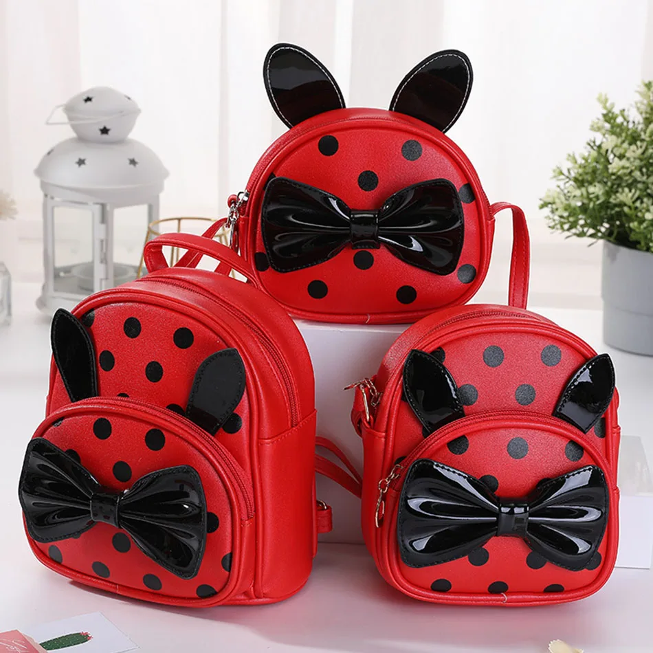 

Cute Girls 3 Styles PU Leather Backpack Crossbody Bags Chest Bags for Girl Rabbit Ear Dot Pattern Storage Bag Primary School Bag