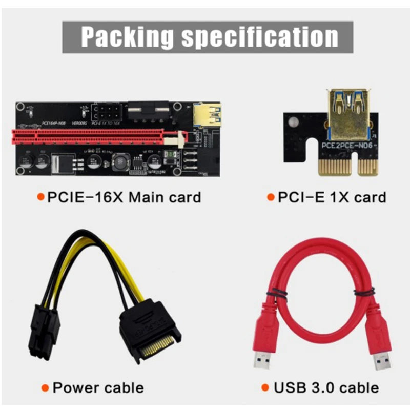 5PCS 3 in 1 PCI-E Riser Card 009S PCIE PCI E Extender USB 3.0 SATA to 6Pin Adapter Cable Mining Miner |