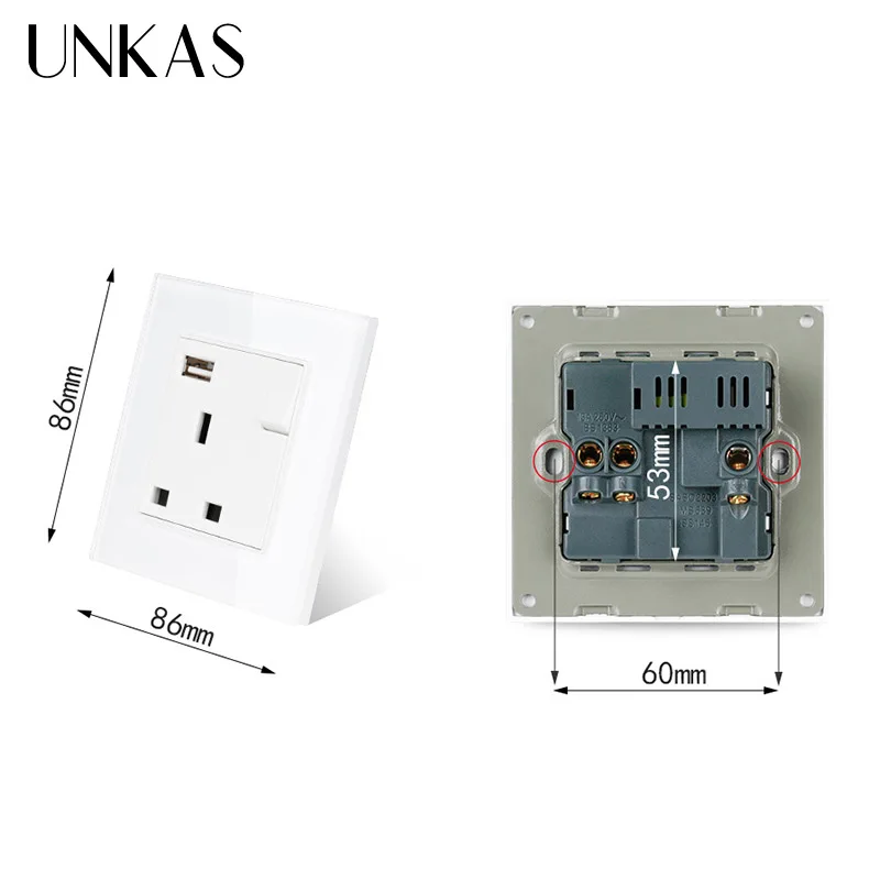 UNKAS Выход 5V 2.1A с украшением в виде кристаллов Стекло Панель 3 отверстия