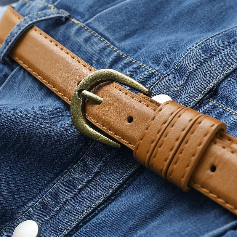 

[EAM] Women Blue Casual Pockets Belt Denim Shirt Dress New Lapel Short Sleeve Loose Fit Fashion Tide Spring Summer 2021 1DD7990