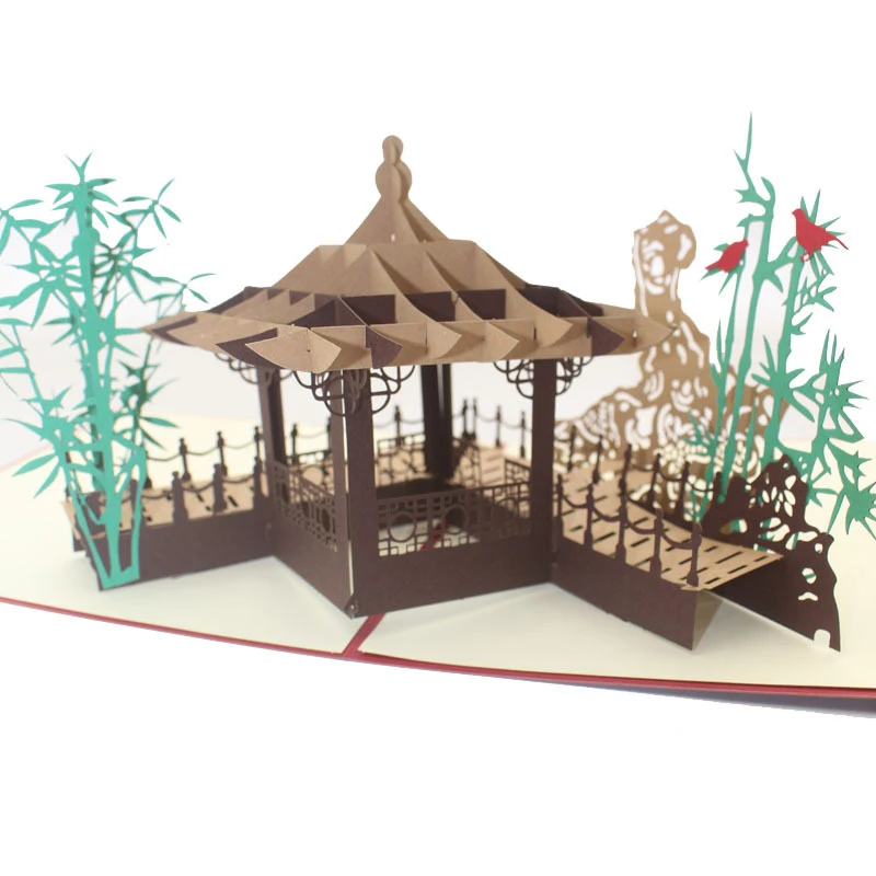 3D лазерная резка ручной работы резьба китайский бамбуковый павильон бумажные