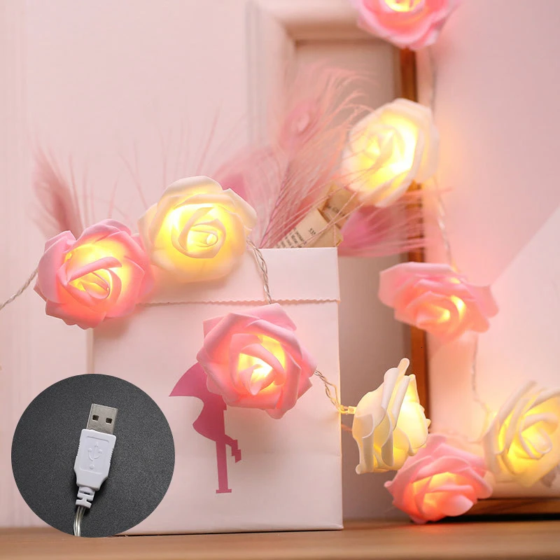 3 м светодиодная гирлянда с розовым цветком работающая от батареи Рождественская