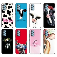 black tpu case for samsung galaxy a32 a42 a52 a72 4g 5g s21 plus ultra back cover animal cattle cow watercolor painting
