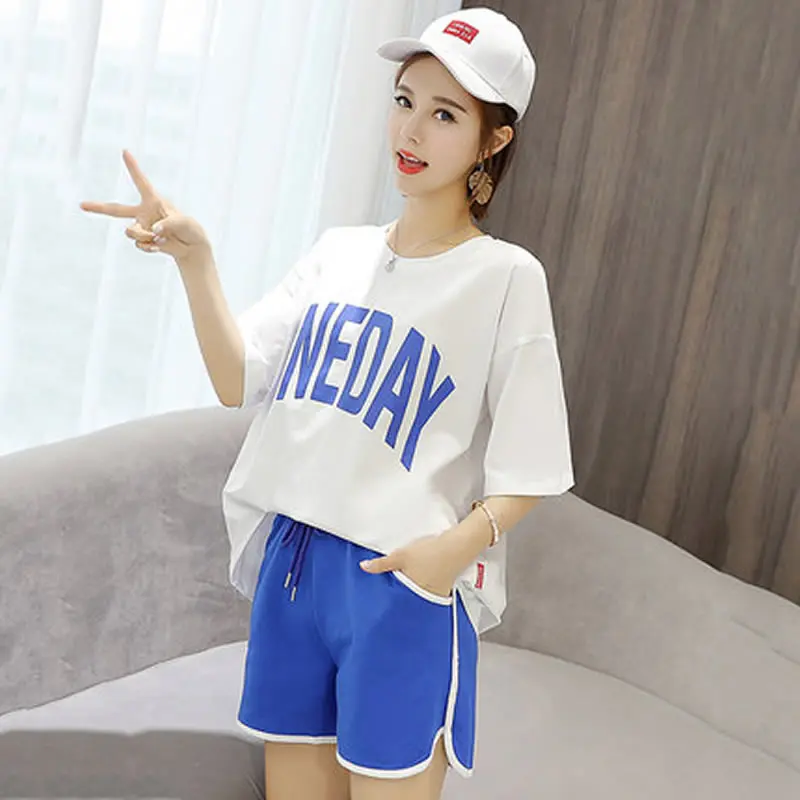 

Plus Size Women Casual Set 2019 Summer Letter Short Tops And Short Pants Two Piece Sports Sets Femme Womens Casual Sets 2xl 3xl